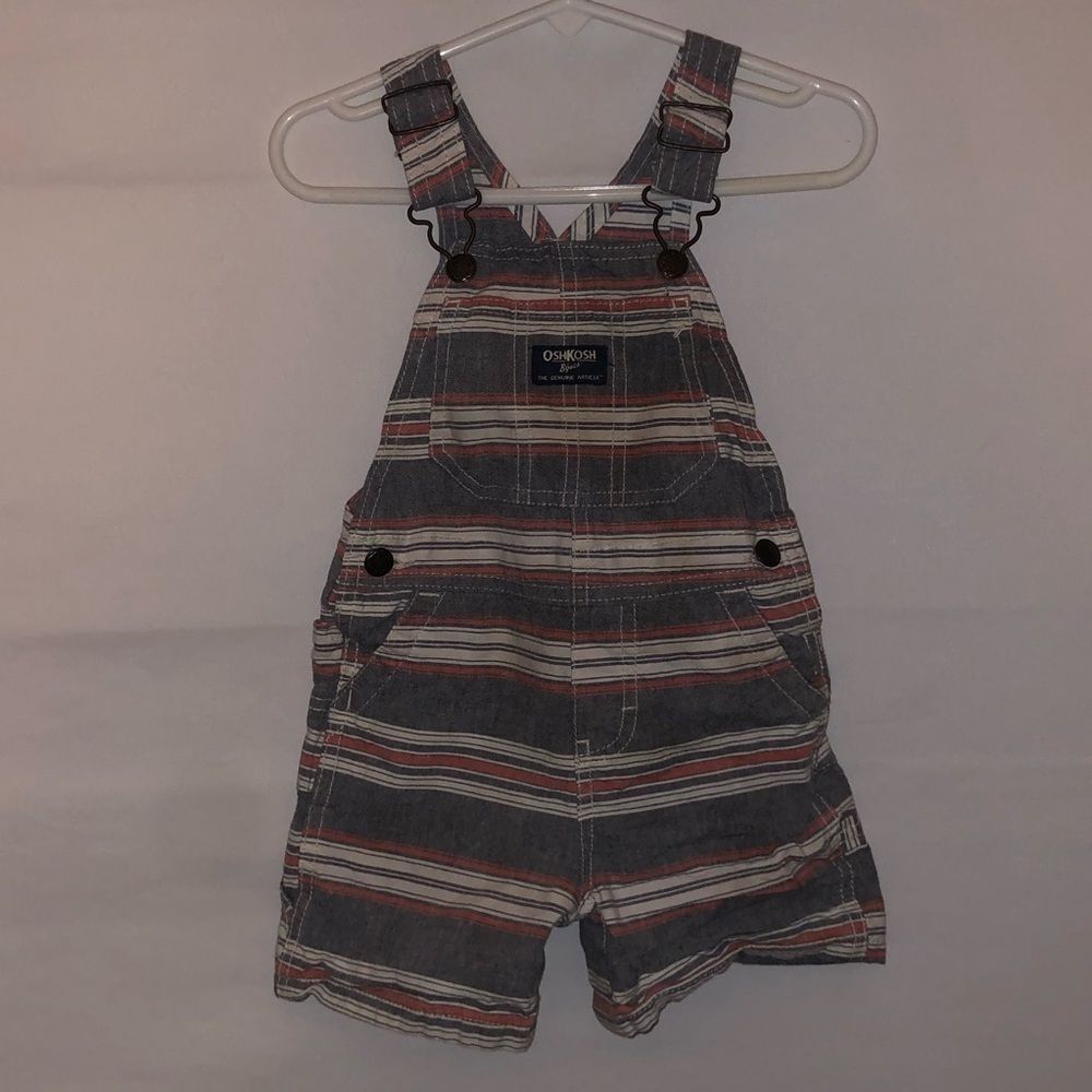 Oshkosh B'Gosh Red & Grey Striped Overalls - Picture 2 of 10